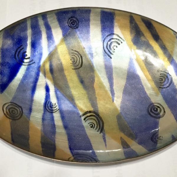 Large Enameled Blue & Gold Dish