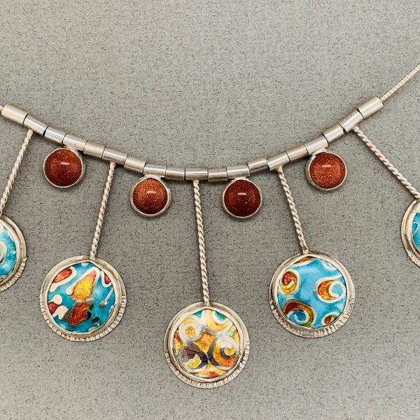 Stunning Cloisonné & Gold Stone Necklace