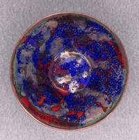 Blue, Red, and Copper Enameled Bowl