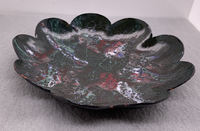 Black, Green, Red and White Crackle Enameled Scalloped Dish