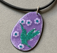 Reversible Hummingbird Enameled Oval Pendant