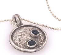 Sterling Silver Pendent with Two Black Onyx Stones on Silver Beaded Chain