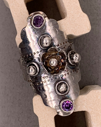 Chunky Oblong Sterling Silver Ring with Amethyst Stones