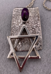 Sterling Silver Star of David Pendant with Purple Sugilite Stone