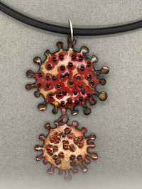 Abstract Disc Enamel & Beaded Double Pendant