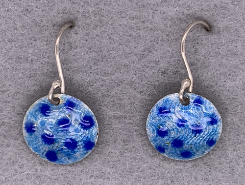 Enameled Blue on Blue Circle Earrings