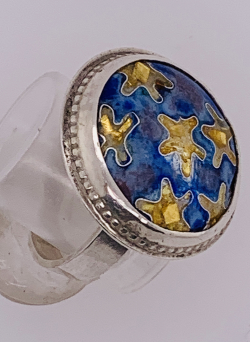 Blue & Gold Star Cloisonné Enamel Ring