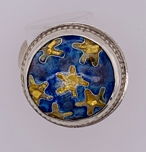 Blue & Gold Star Cloisonné Enamel Ring