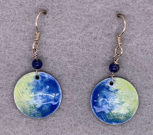 Blue & Green Silver Enameled Beaded Earrings