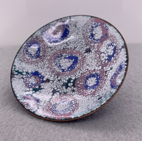 Enameled Blue, Pink and White Crackle Plate