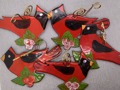 Red Enameled Cardinal Ornaments
