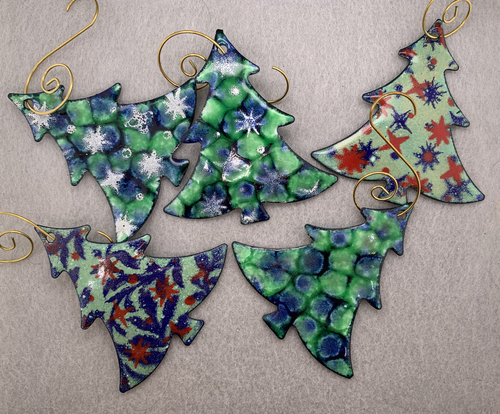 Enameled Copper Christmas Tree Ornaments