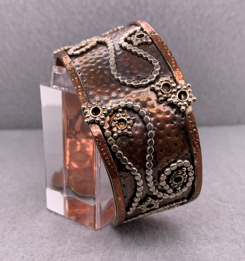 Copper and Silver Beaded Cuff Bracelet