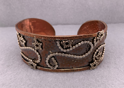 Copper and Silver Beaded Cuff Bracelet