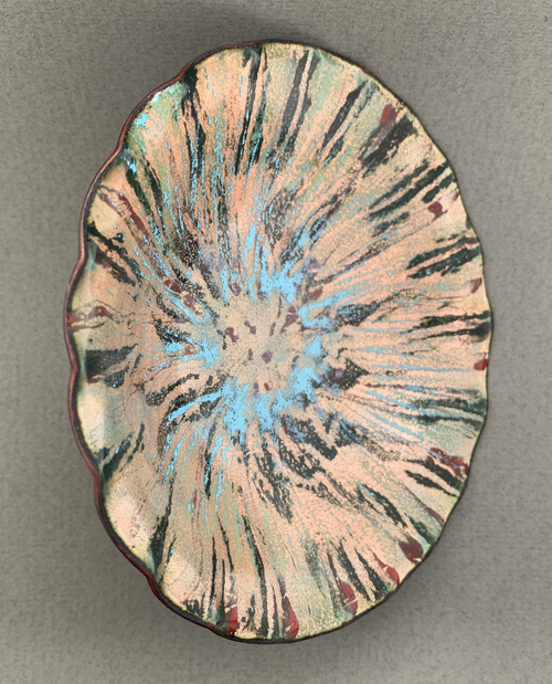 Enameled Copper Dish with Starburst Design