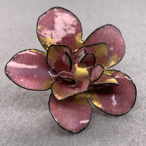 Colorful Pink and Gold Enameled Flower Pin - SOLD