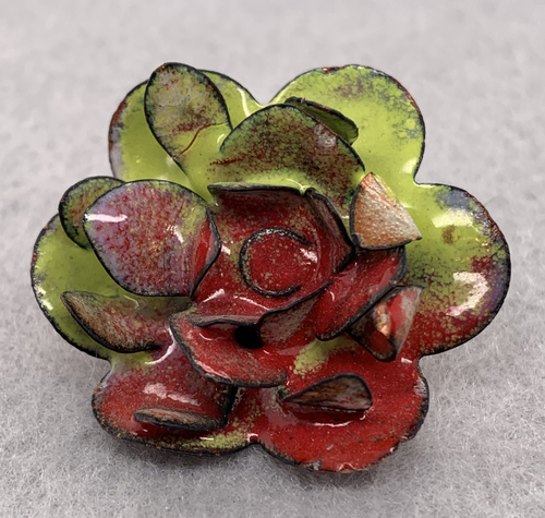 Colorful Rend and Yellow Enameled Flower Pin