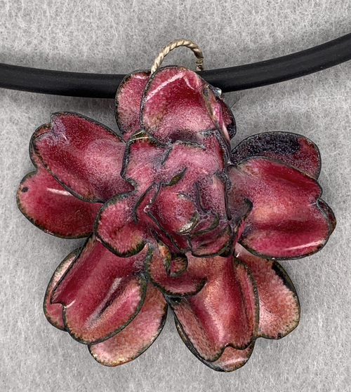 Enameled Red Flower Pendant