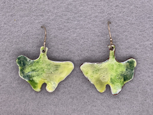 Green & Yellow Ginkgo Leaf Enameled Earrings