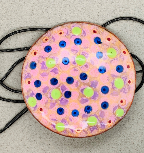 Pink Enameled and Beaded Disc Pendant