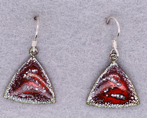 Red, Black & White Enameled Triangle Earrings