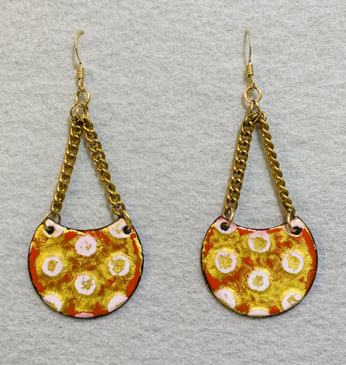 Red, Yellow and Gold Polka Dot Dangle Earrings