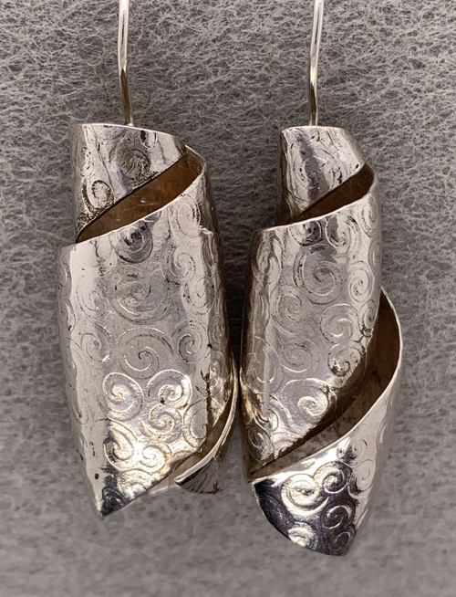 Sterling Silver Spiral Synclastic Earrings`