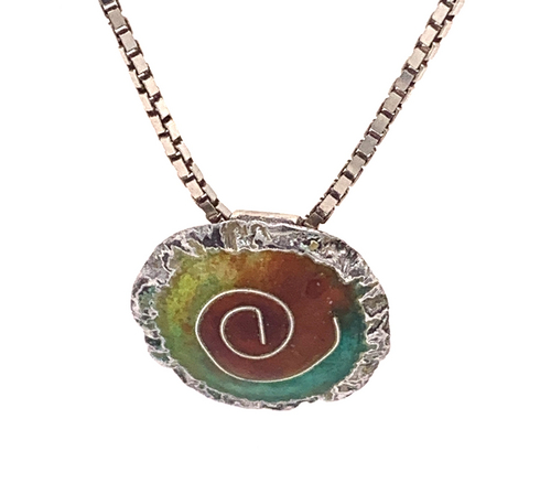 Cloisonné Enameled Pendant with Spiral Design Inlay