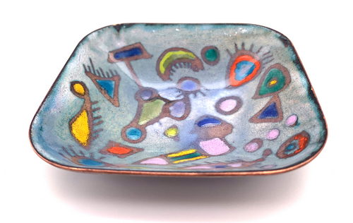 enamel copper decorative dish abstract design