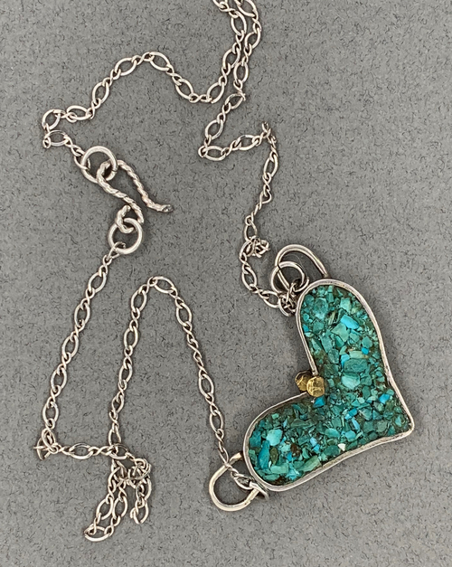 Turquoise and Sterling Silver Heart with a Touch of Gold