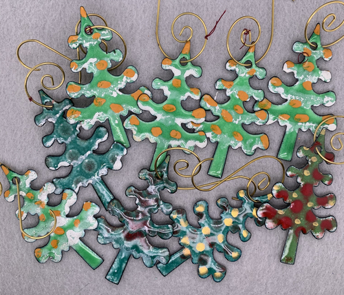 Whimsical Christmas Tree Enameled Ornaments
