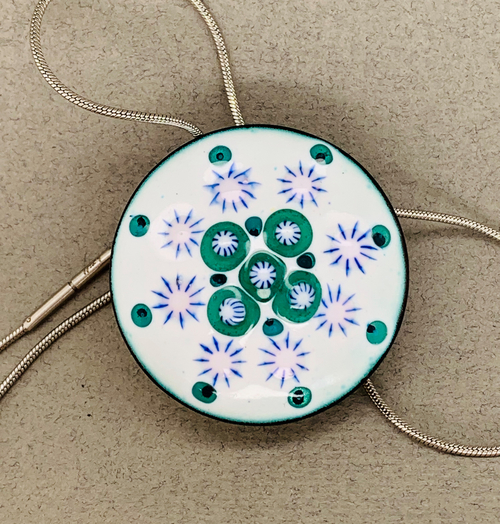 White and Green Enamel Beaded Disc Pendant