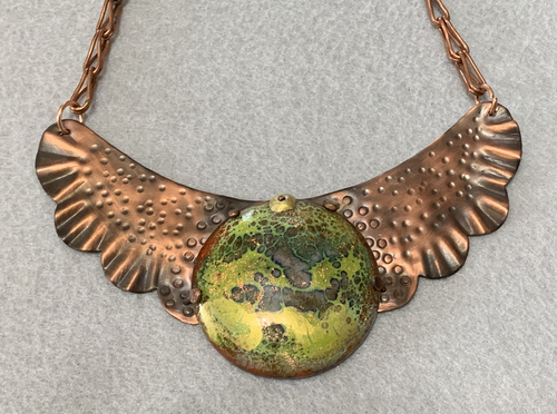 Winged copper and stone necklace