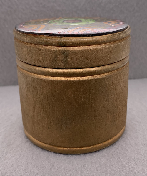 Round Wooden Box with Enameled Lid