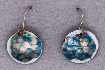Blue & Red Enameled Copper Disc Earrings