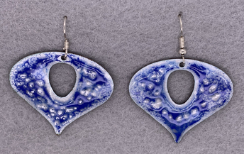 Blue & White Enameled Copper Dangle Earrings