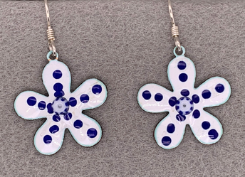 Blue & White Enameled Flower Dangle Earrings