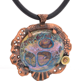 Enamel and Copper Pendant Corded Necklace