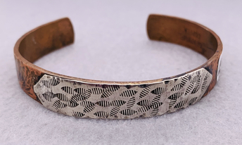 Copper and Silver Narrow Cuff Bracelet