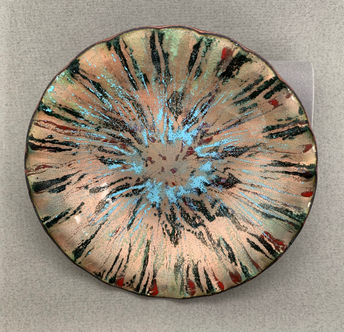 Enameled Copper Dish with Starburst Design