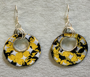 Black and Gold Enameled Flat Hoop Earrings