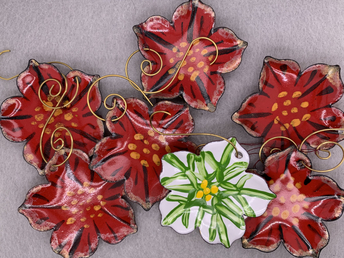 Enameled Red or White Christmas Flower Ornaments