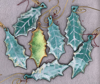 Enameled Copper Leaf Christmas Ornaments