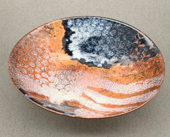 Orange, Black and White Enameled Dish