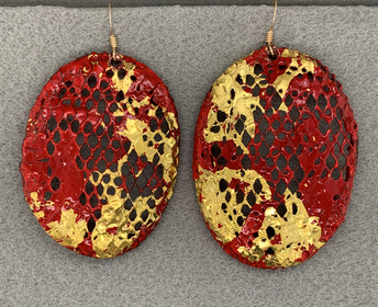 oval red and copper mesh earrings 24 karat gold