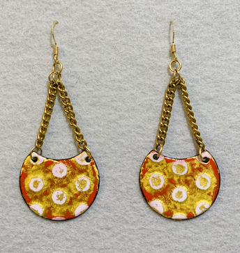 Red, Yellow and Gold Polka Dot Dangle Earrings