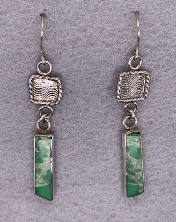 Sterling Silver Hanging Earrings with Green Stones