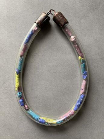 Tube Necklace with Colorful Enameled Copper Nuggets