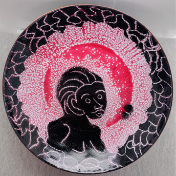 Enameled Woman's Silhouette Low Bowl