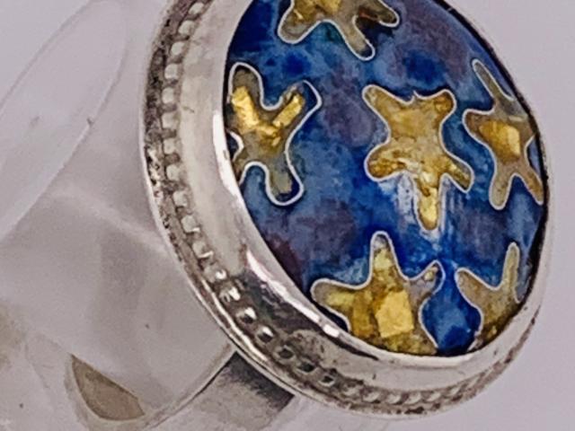 Blue & Gold Star Cloisonné Enamel Ring